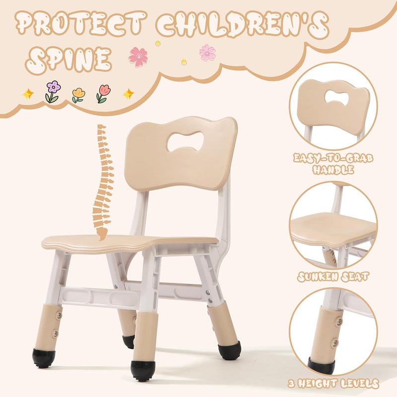 Hulaibit Adjustable Kid Chairs, 3 Level Adjustable Suitable for Children Age 3-8, 2PCS Toddler Chair Maximum Load-Bearing 220lbs, for Home Family Classroom Nursery Indoor Use, Burlywood - Image 5